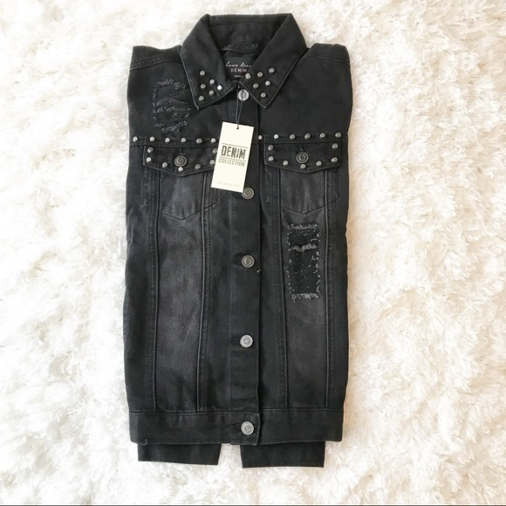 Love Tree Black Slim Denim Jacket with Studs Sz S - Picture 3 of 8